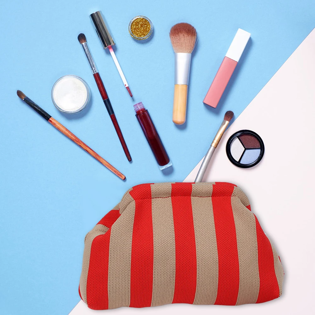 Women Knitted Clutch Purse Contrast Color Knitting Dumpling Clutch Casual Colorblock Bag Summer Beach Bag