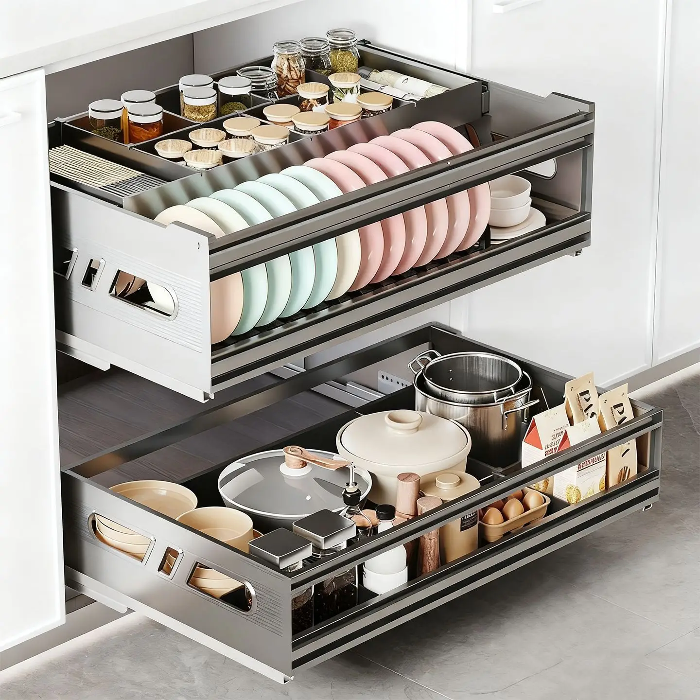 Kitchen basket storage remodeled cabinet sixth generation bowl basket double layer drawer type pot magic pumping