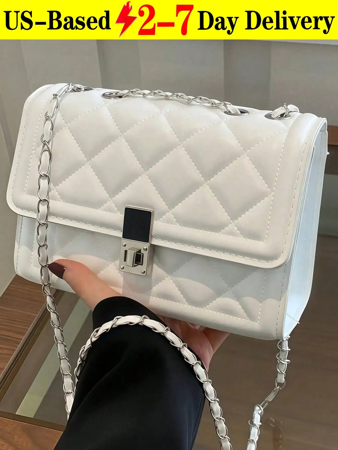 

Модная однотонная стеганая сумка через плечо с цепочкой — легкий дизайн с клапаном, повседневная сумка через плечо для ежедневных поездок/повседневных поездок на работу