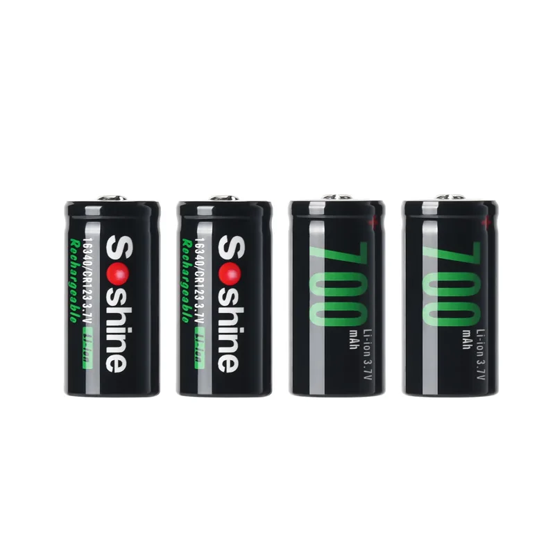 Soshine 3.7V 700mAh Rechargeable Battery Smart Lithium Batteries Charger RCR123 16340 700mAh Li-Ion Battery 500 Discharge Cycle