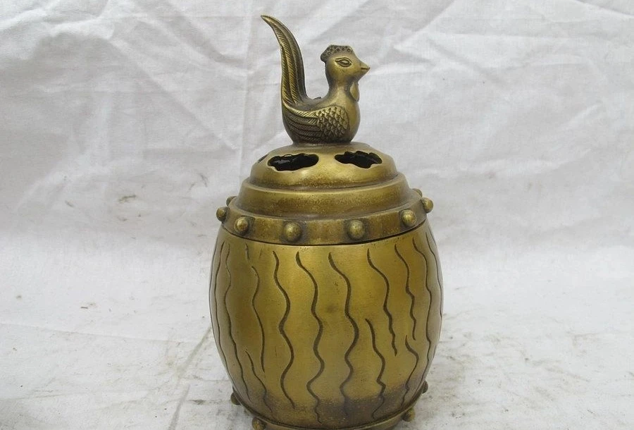 Chinese Royal Bronze Copper Phoenix Bird Buddhism Incense Burner Censer a 0518