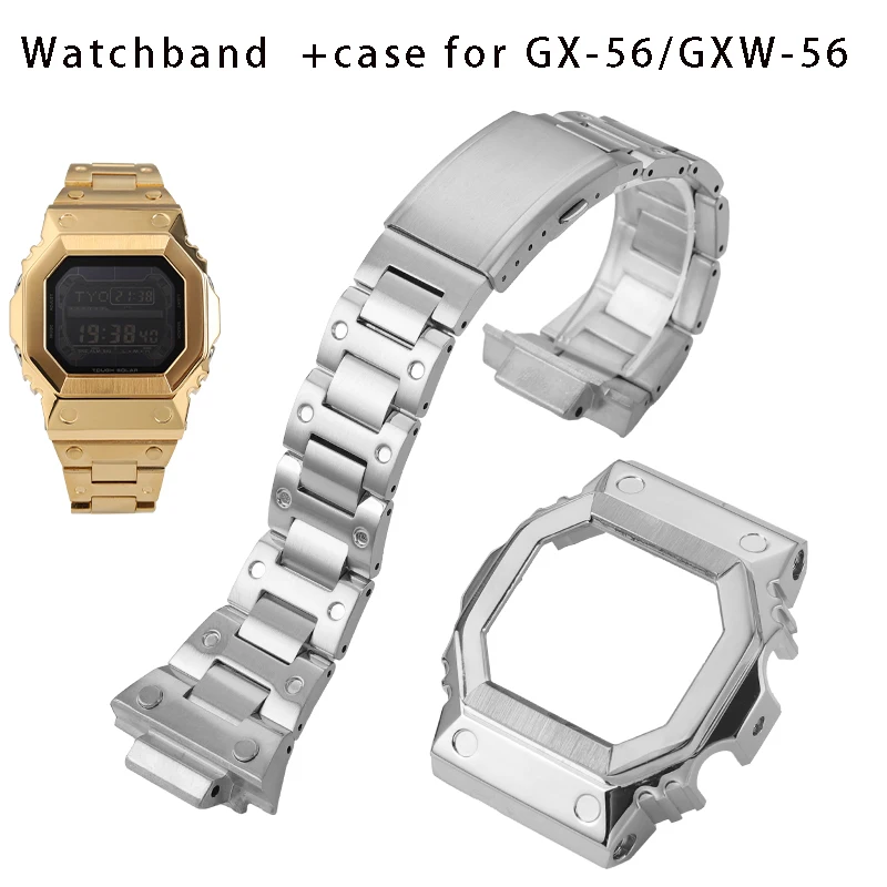 

For Casio G-SHOCK Large Block GX-56BB GXW-56 Stainless Steel Case Watch Strap Giant G Modified Metal Watchband case Accessories