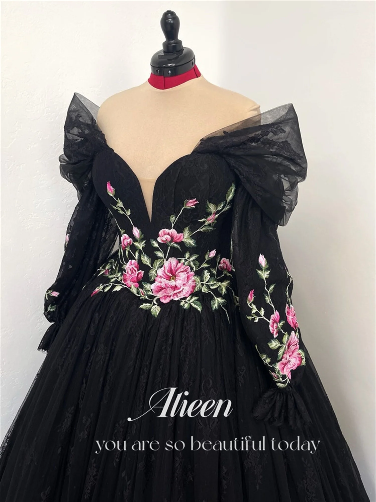 Aileen Flowers Wedding Dress Customized Black Elegant Plus Size Party Dresses for Special Occasions Evening Woman Gala Prom 2024