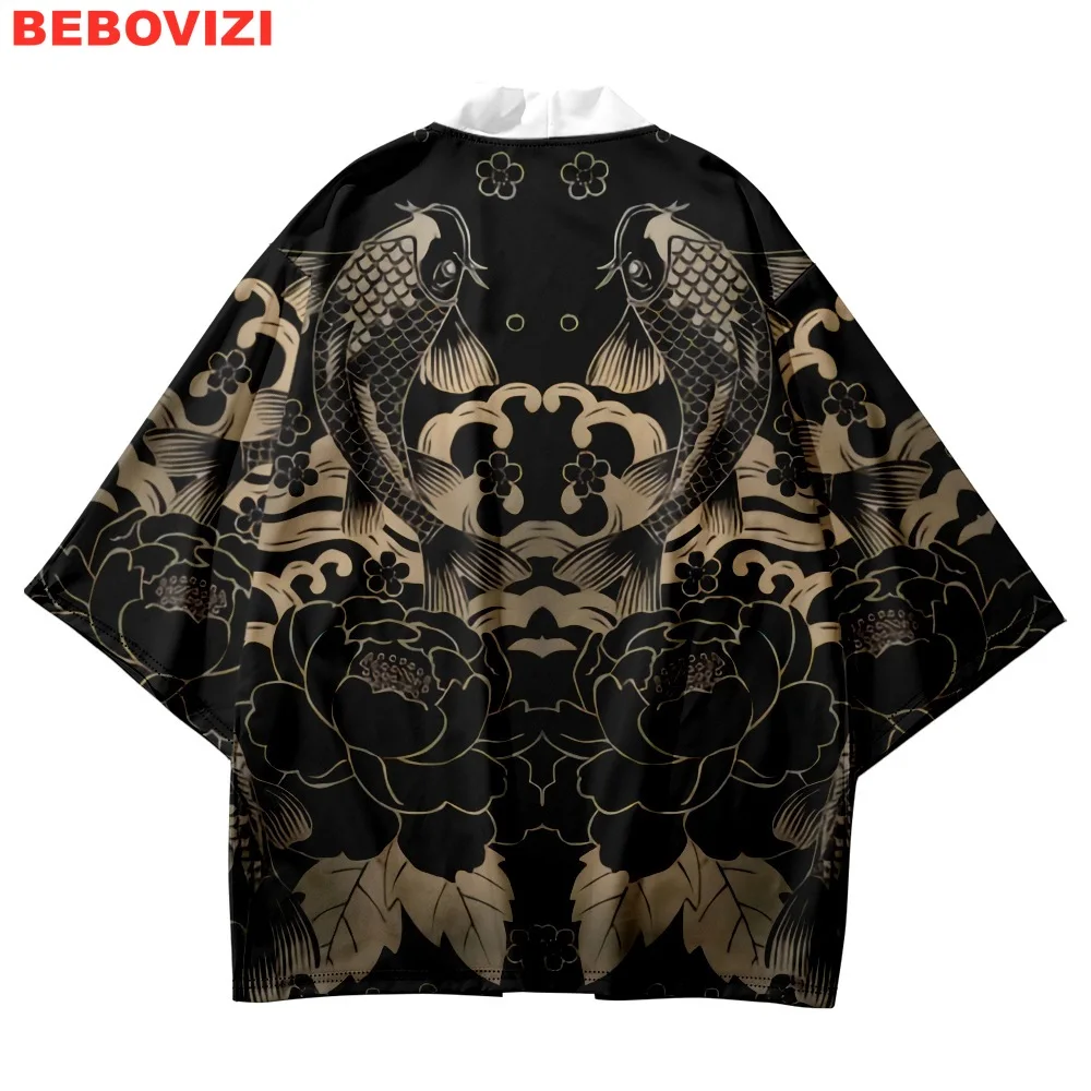 

Japanese Style Carp Print Cardigan Haori Fashion Casual Women Beach Yukata Kimono Men Traditional Coat Tops Plus Size 5XL 6XL