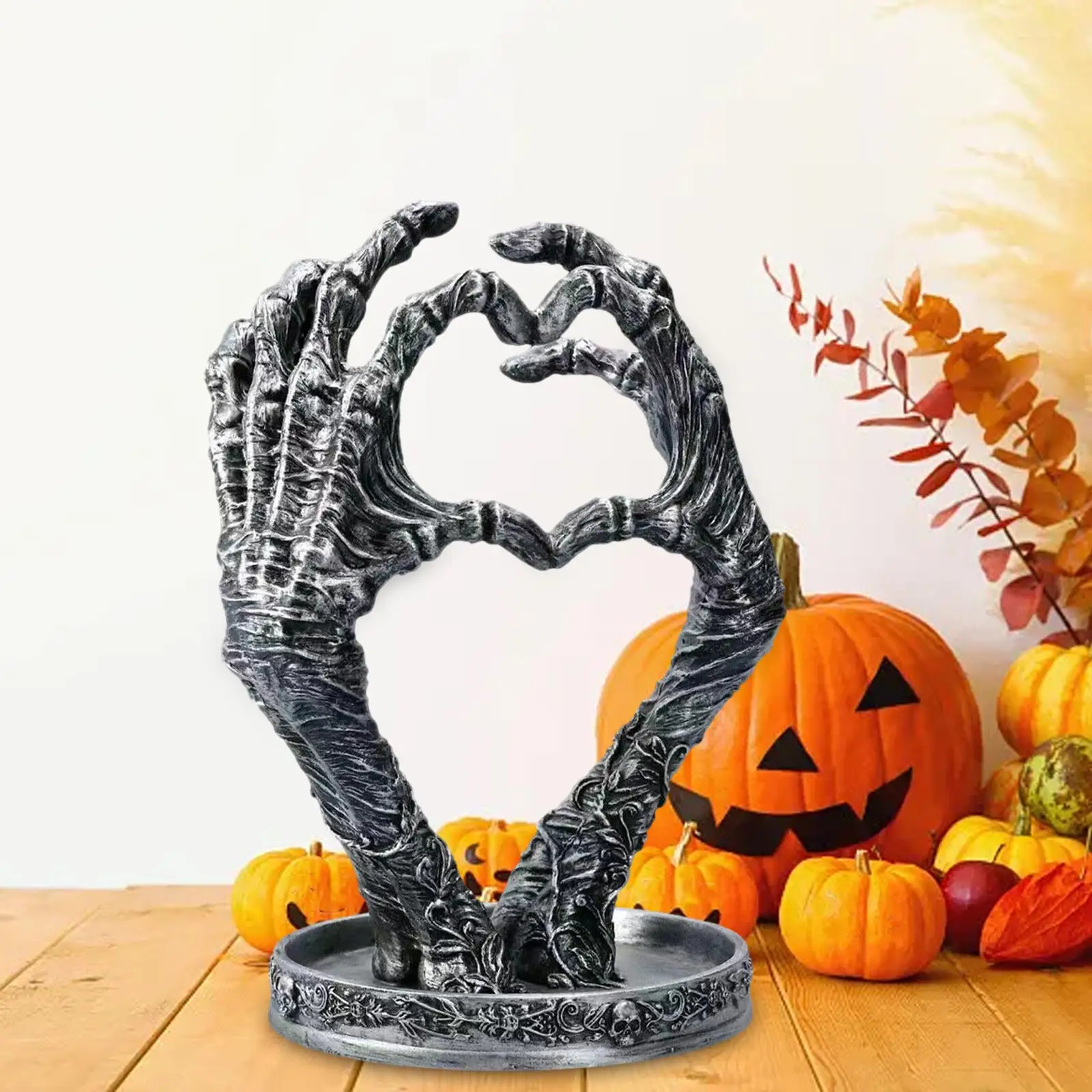 Resin Gothic Love Heart Jewellery Dish Stand for Earrings Necklaces Organizer Tray Halloween Table Decor