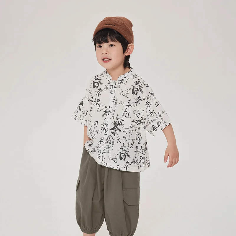 Baby Boys Top Children Shirt Short-sleeved Children Summer Style New Chinese Style Thin Shirt Fashion Children Thin Shirt