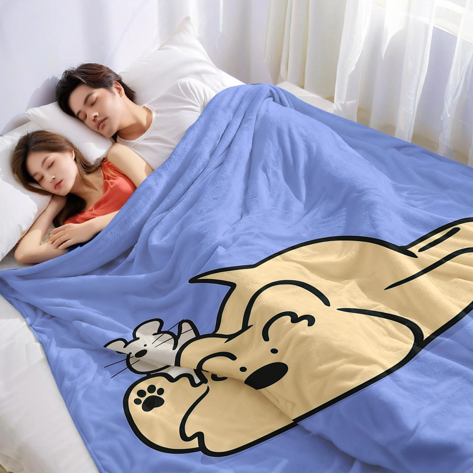 Dog & Mouse Buddy Cartoon Anime Print Flannel Blanket Soft Warm Throw for Kids Bedroom Sofa Bed Christmas Office Car