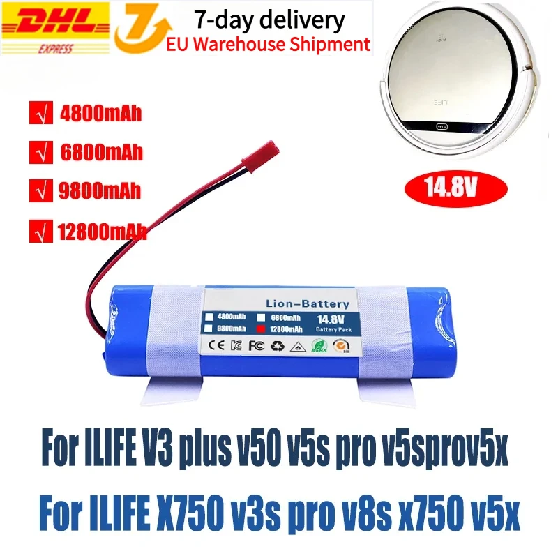 14.8 V 12800mAh Lithium Battery for ILIFE V5 V5s V50 V3 DF45 DF43 Plus V3s Pro Robot Vacuum Cleaner ILIFE V5s Pro Battery