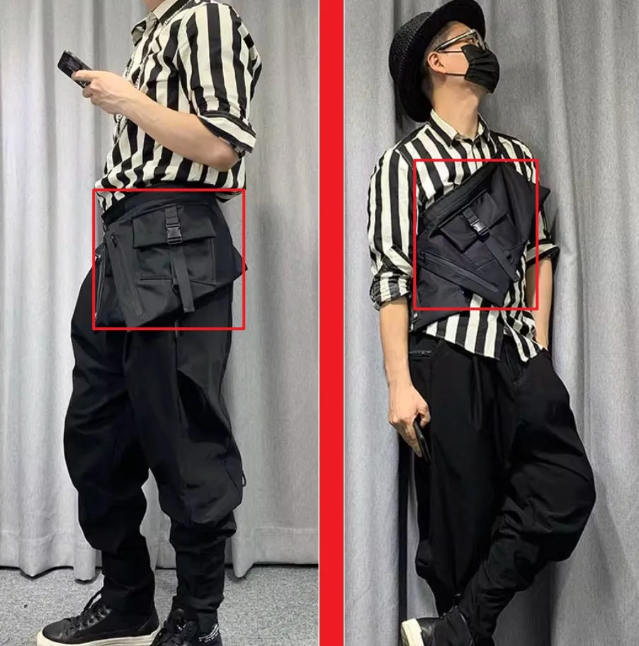 和風ダークエプロンベルトバッグ男性と女性の機能的な風ニッチ不規則なナイロンクロスボディ