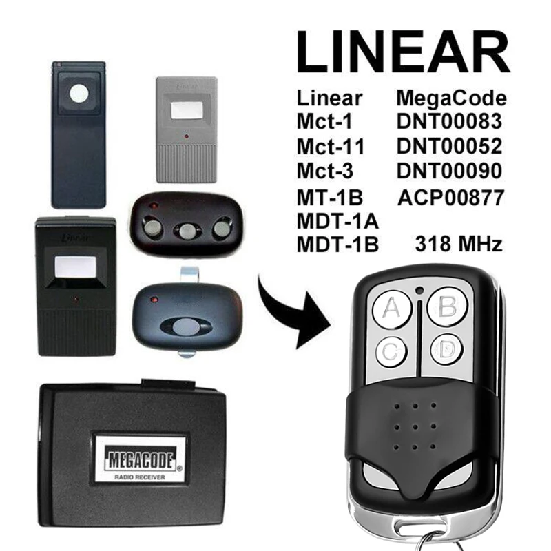 

For LINEAR MegaCode Mct-1 Mct-11 Mct-3 MT- 1B DNT00083 DNT00052 Garage Door Remote Control 318MHz Gate Opener