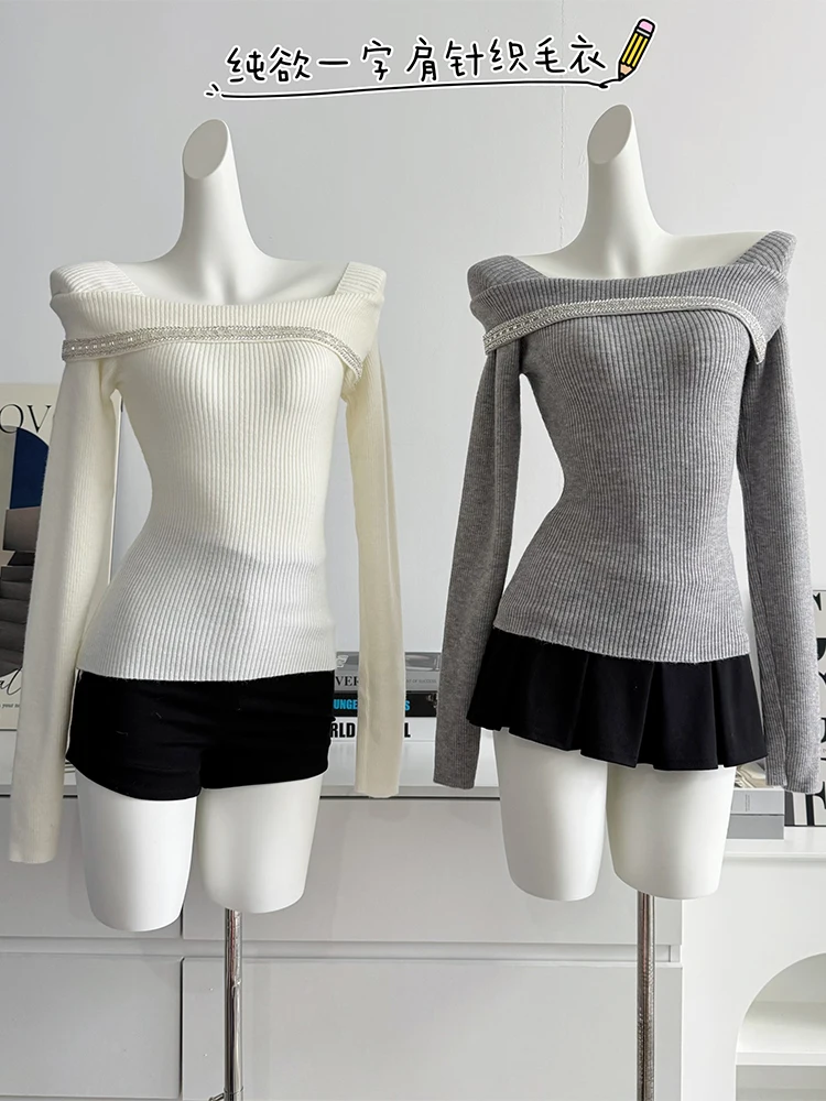 Frauen Aprikose Pullover Pullover Ästhetische Harajuku Lange Ärmel Slash Neck Pullover Jumper Vintage Y2k 2000er Jahre Kleidung Herbst 2024