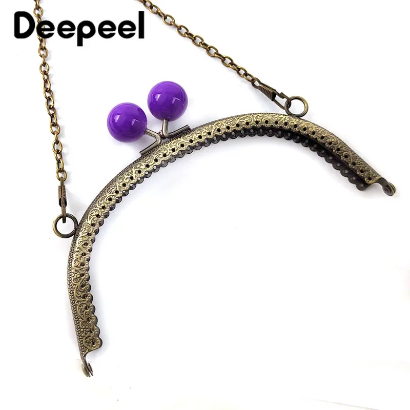 5Pcs Deepeel 16.5cm Colored Bead Metal Bag Handle DIY Handmade Sewing Brackets Kiss Clasp Purse Frame Handles for Making Bags