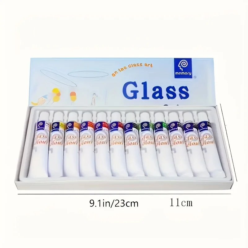 Pittura per vetro da 12 colori da 0,41 once, pittura decorativa creativa per vetro fai da te dipinta a mano, può essere utilizzata per prodotti in vetro