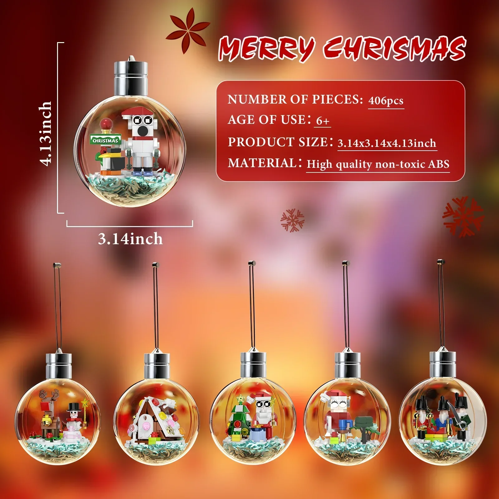 MOC Lampadina di Natale Ciondolo decorativo Albero di Natale 6 in 1 Casa di pan di zenzero Set di blocchi di costruzione Fai da te Puzzle per bambini Giocattoli regalo