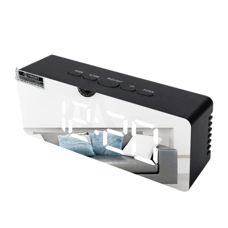 Cyfrowy budzik LED z funkcją drzemki z lustrem i regulowanym wyświetlaczem jasności i temperatury