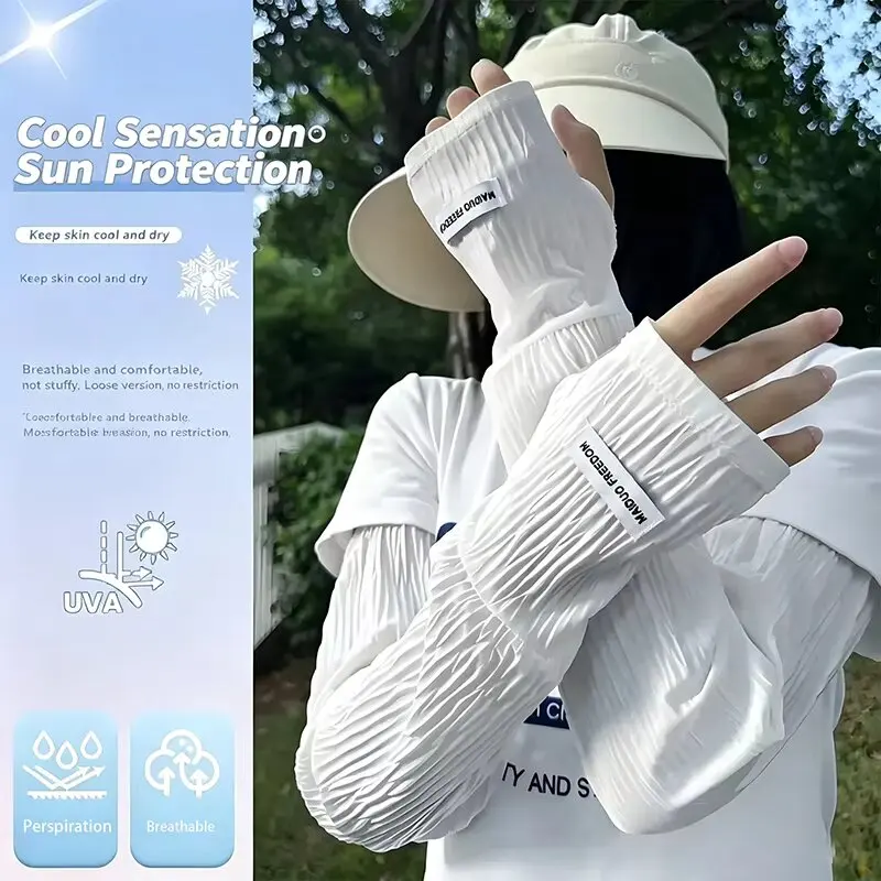 Summer Loose Ice Silk Uv Protection Sleeves Fingerless Gloves Breathable Sunscreen Hand Sleeve Women Outdoor Riding Arm Cover