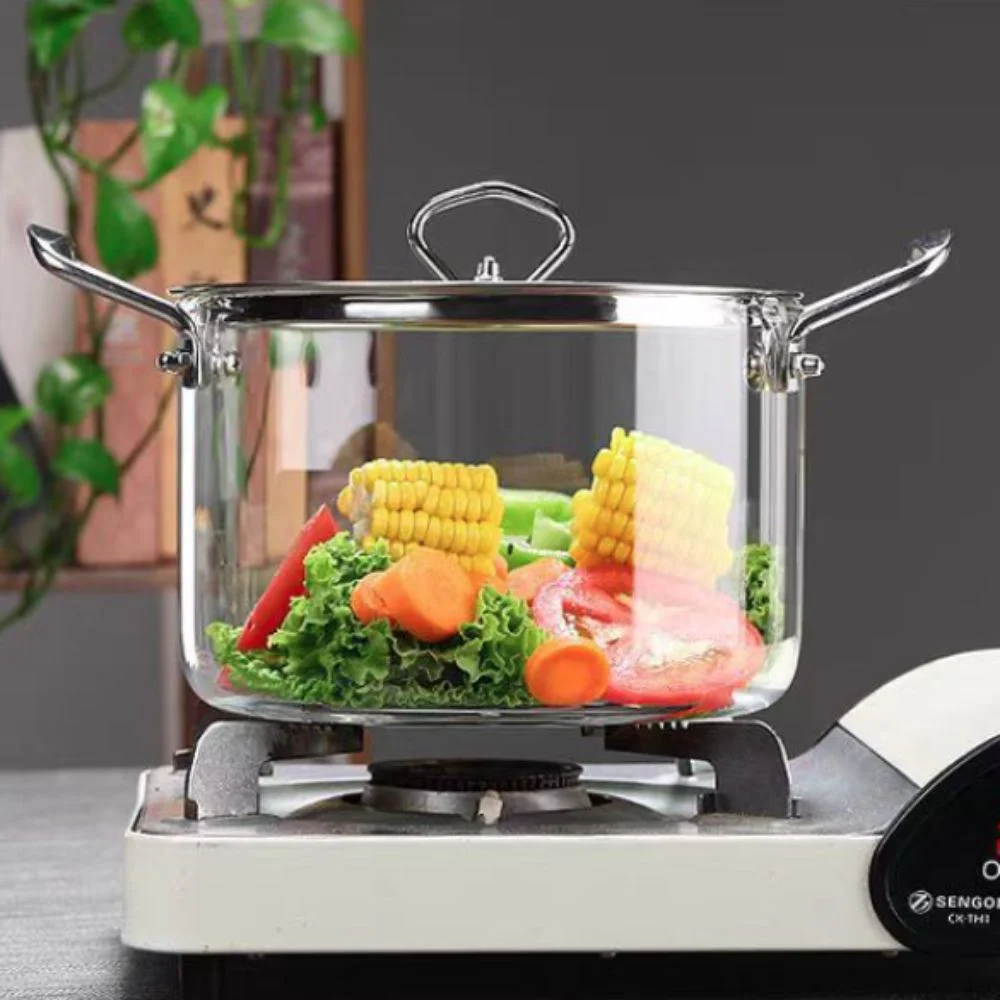 

Modern High Borosilicate Glass Cooking Pot Transparent Dual Handles Soup Pot with Lid Heat Resistant Glass Saucepan Home