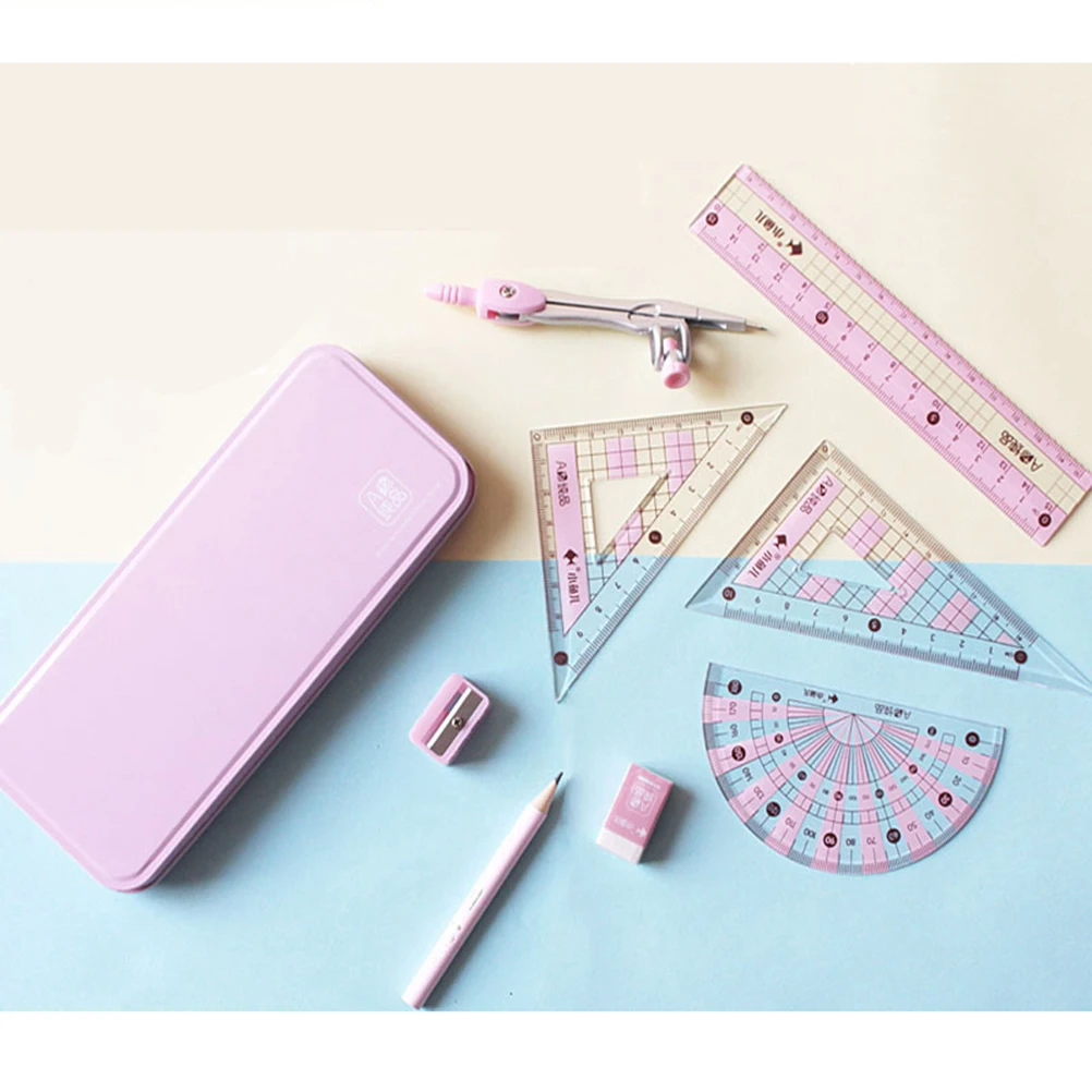 

8pcs Compasses Straight Ruler Triangle Ruler Pencil Eraser Kit Geometry Drawing Tool Set (Random Color)