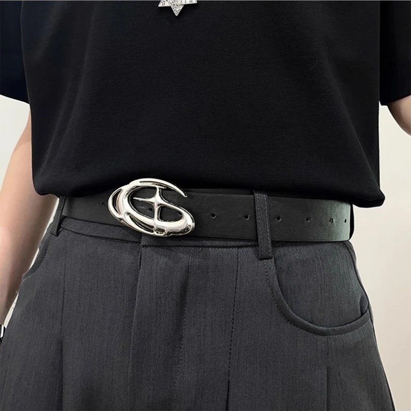 Gothic Punk Cross Buckle Waist Belt Y2K Metal Star Clasp Belts PU Leather Adjustable Strap Edgy Style Accessory for Women Men