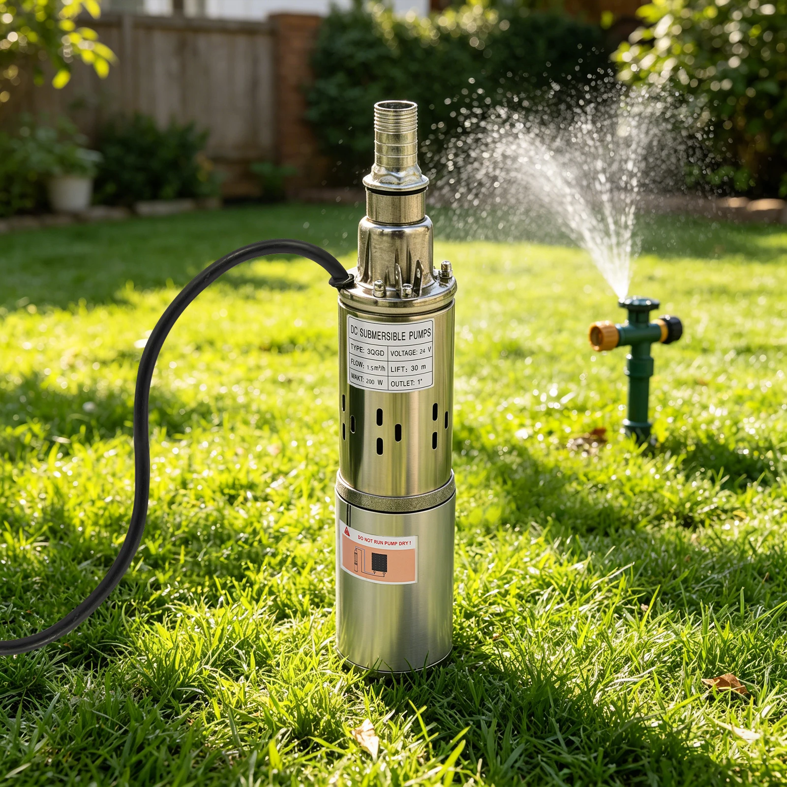 24V 200W Solar Deep Well Submersible Pump Stainless Steel Solar Powered Water Pump 30m Lift for Farm Garden Irrigation Domestic Water Use