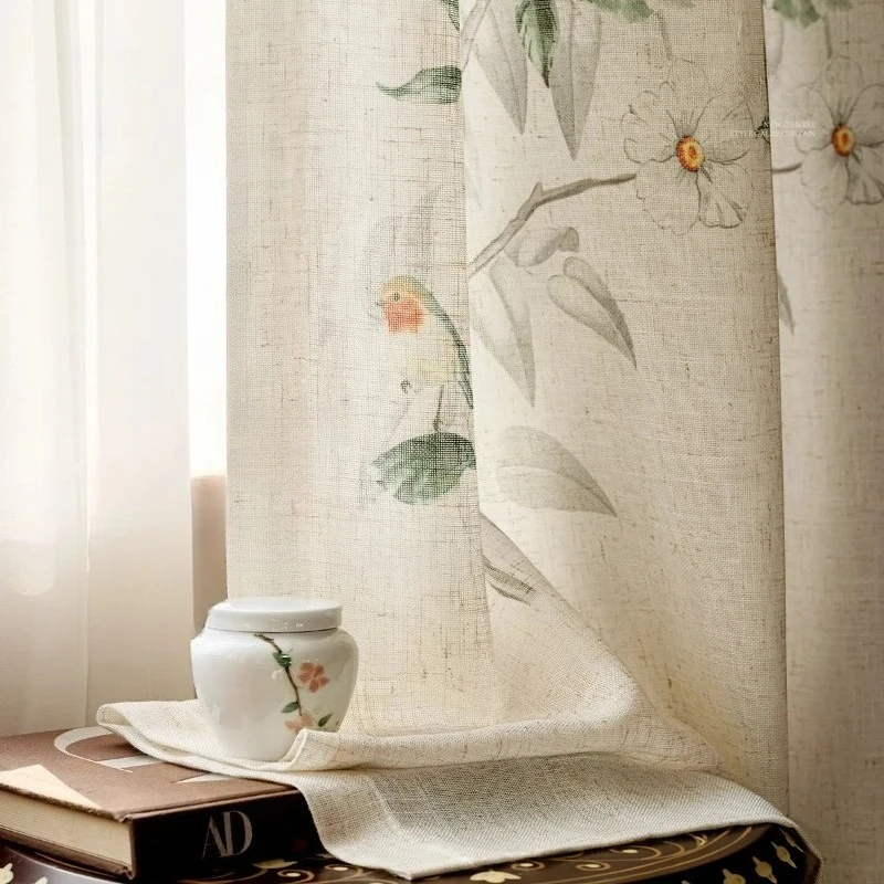 Chinese Linen Gauze Curtain Ancient Style Sun Protection High-end Luxury Curtains for Living Dining Room Bedroom