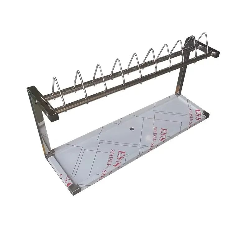 Guanbai Wall Mounted Dish Drying Rack 2 Tier Stainless Steel Kitchen Organizer Heavy Duty Drain Shelf with Self Cleaning