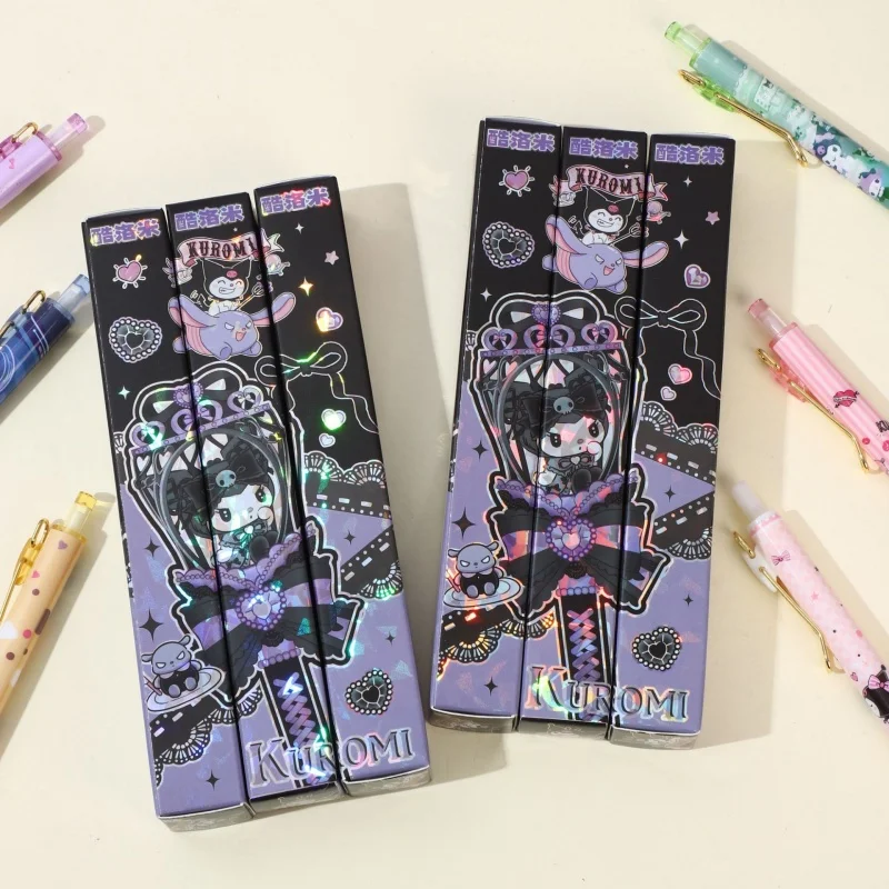 

24pcs/lot Kawaii Sanrio Kuromi Press Gel Pen Cute 0.5mm Black Ink Press Signature Pens School Supplies