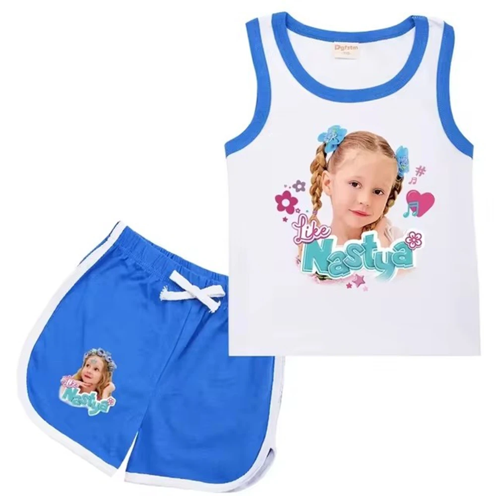 Russian Lovely Like Nastya Clothes Kids Summer Outfits Baby Girls Sleeveless Vest Shorts 2pcs Set Boys Tracksuit Children's Sets