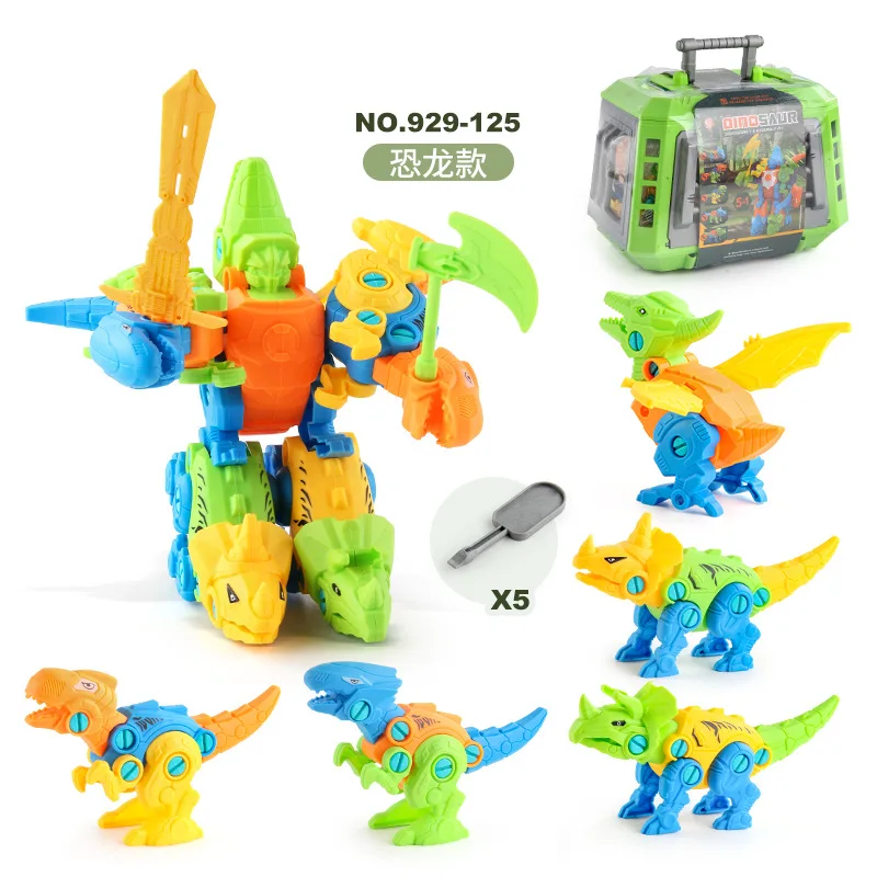 Children Assembly Dinosaur Constructor With Screwdriver DIY Set Building Blocks Disassembly Screw Robot Model Toys with box