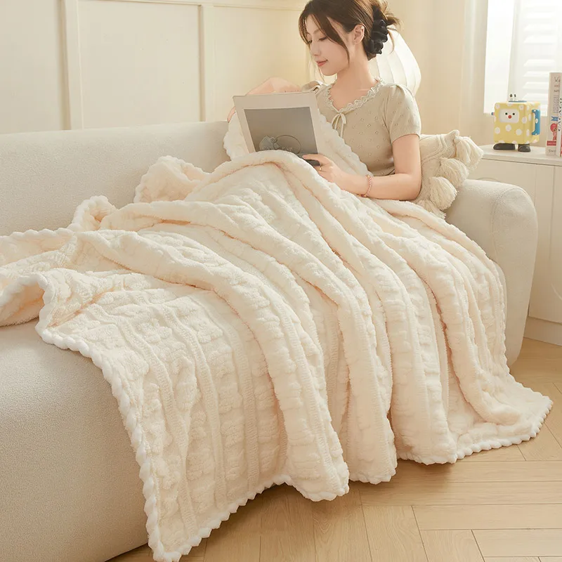 

3D Bear Pattern Spring Autumn Warm Fleece Blanket Cozy Soft Office Naps Sofa Bed Throw Blankets Jacquard Soft Plush Blanket