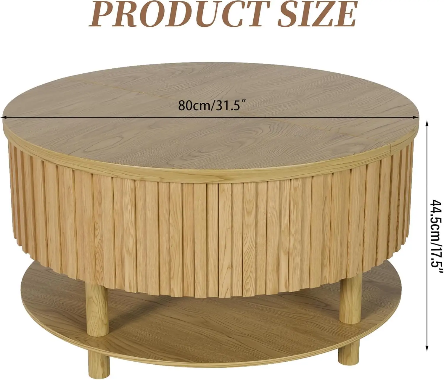 طاولة قهوة مستديرة قابلة للرفع مع مساحة تخزين، طاولة قهوة حديثة بطبقتين مقاس 31.5 بوصة مع مساحة تخزين مخفية ورف مفتوح، مركز مزمر Ta #2