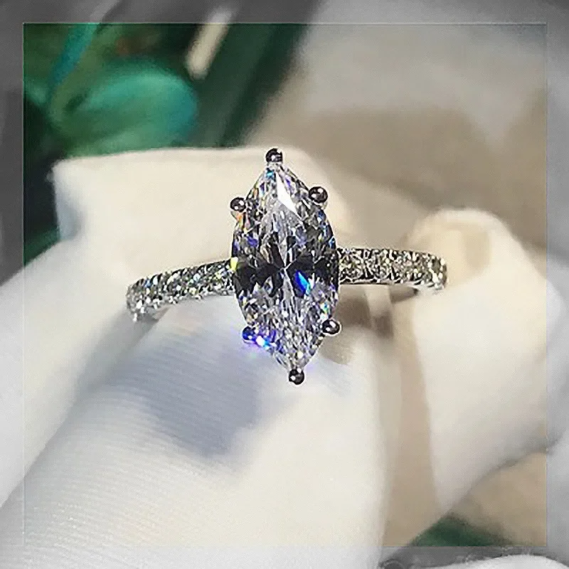 Promise Marquise cut 3ct Simulated Diamond Ring 925 Sterling Silver Engagement Wedding Rings for Women Jewelry Christmas Gift