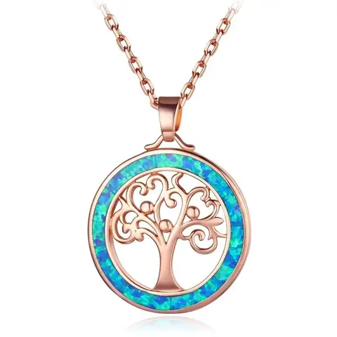 Fashion Viking Tree Of Life Pendant Necklace For Women Inlay Blue Imitation Opal Necklace Wedding Party Jewelry Gifts Wholesale
