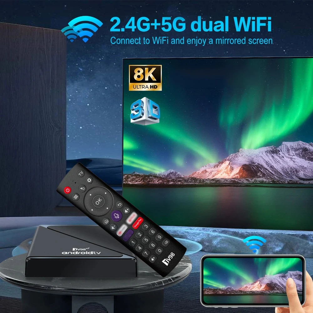 Android 14 TV Box  8K Set Top Box Allwinner H313 HD 4K Quad Core 5G Dual Wifi BT5.0 Support Smart Voice control Remote Control