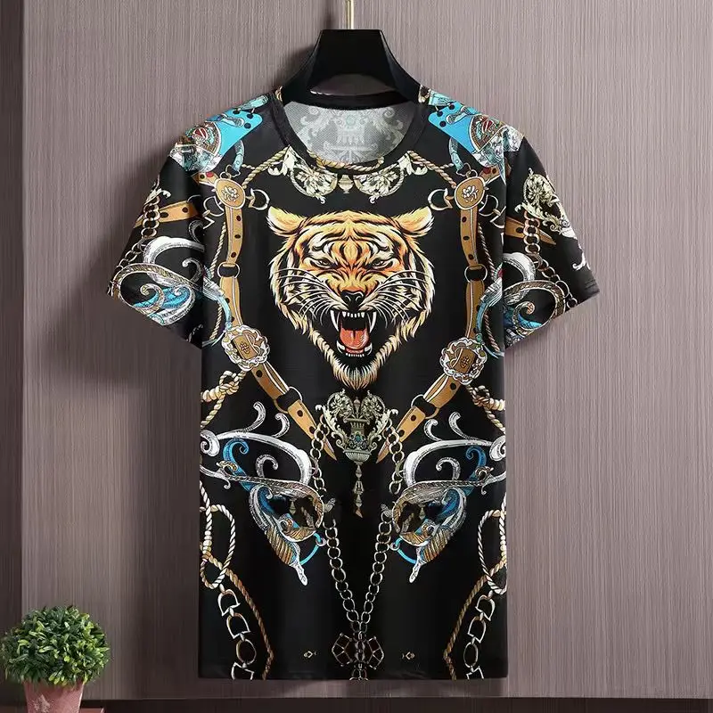 Men's Clothing Summer Aggressive Short-sleeved Graphic T-shirt Fashion Brand Handsome Pattern Plus Size Top