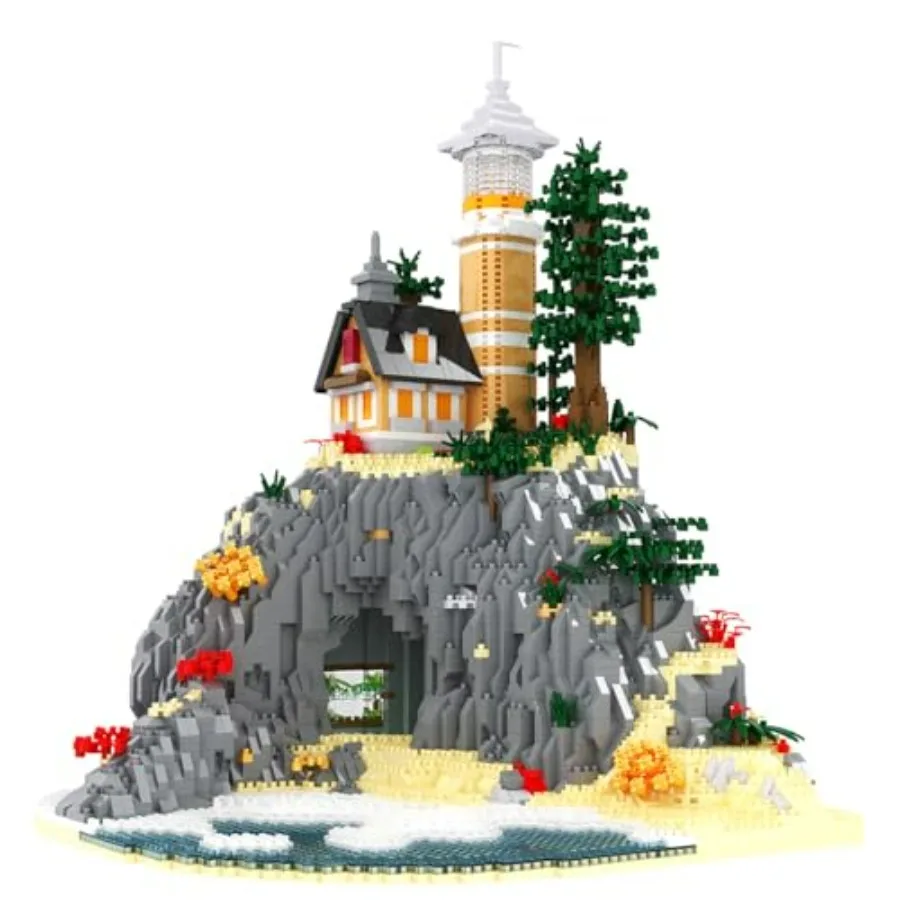 

Architecture Island Cave Lighthouse Micro Building Blocks Sets 5686PCS Blue Transparent Building Block Model Gifts for and Adul