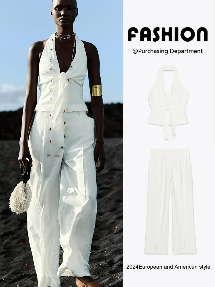 

Summer New Women's Ne Hanging Vest Wide Leg Pants Ethnic Stage Costume Loose Fit Faionable Trendy Chinese Tang Suit