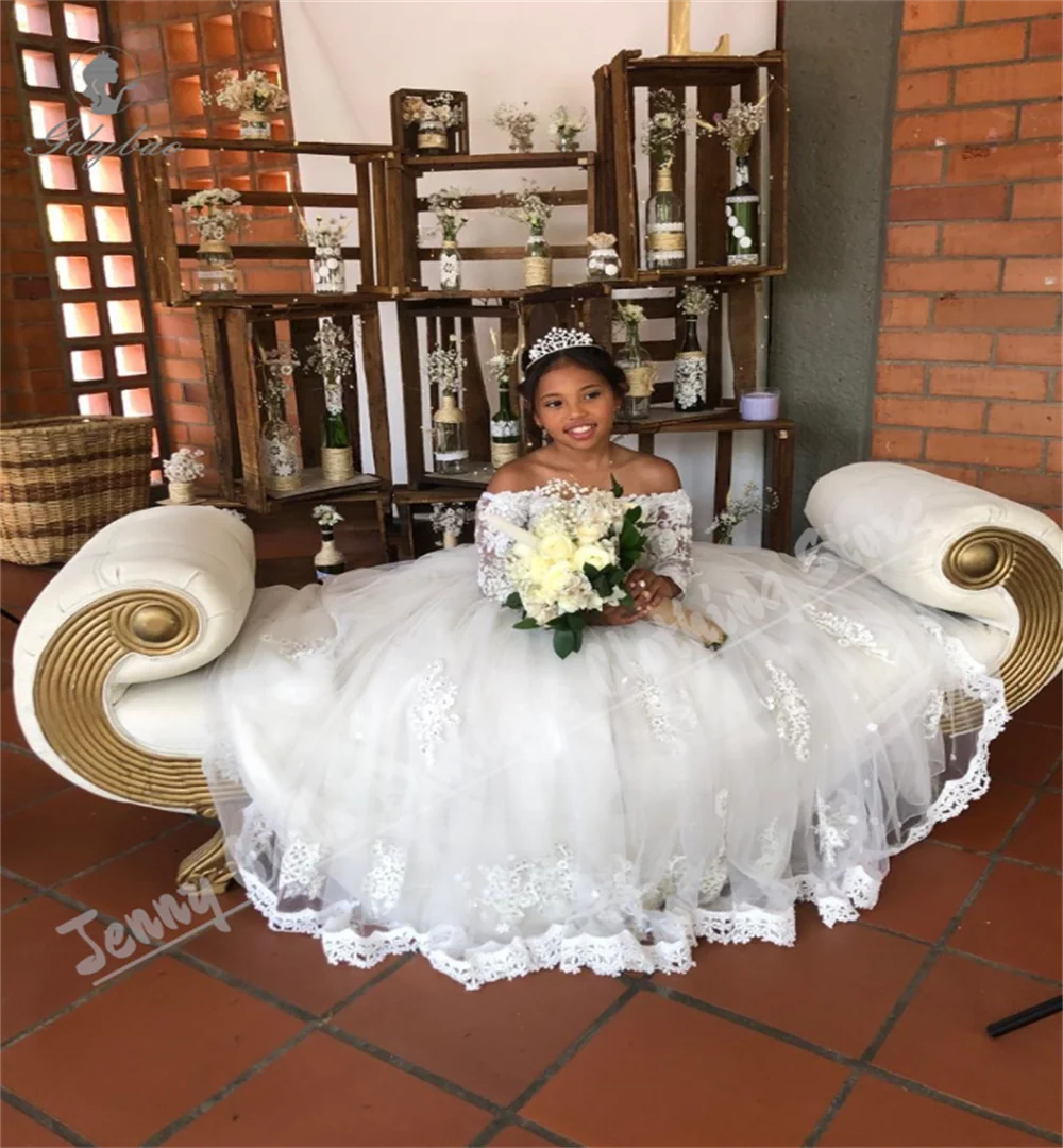 فستان فتاة الزهور المنفوش مزين بالدانتيل العاجي مع مسابقة ملكة جمالية طويلة مناسب للفتيات في حفلات أعياد الميلاد #3