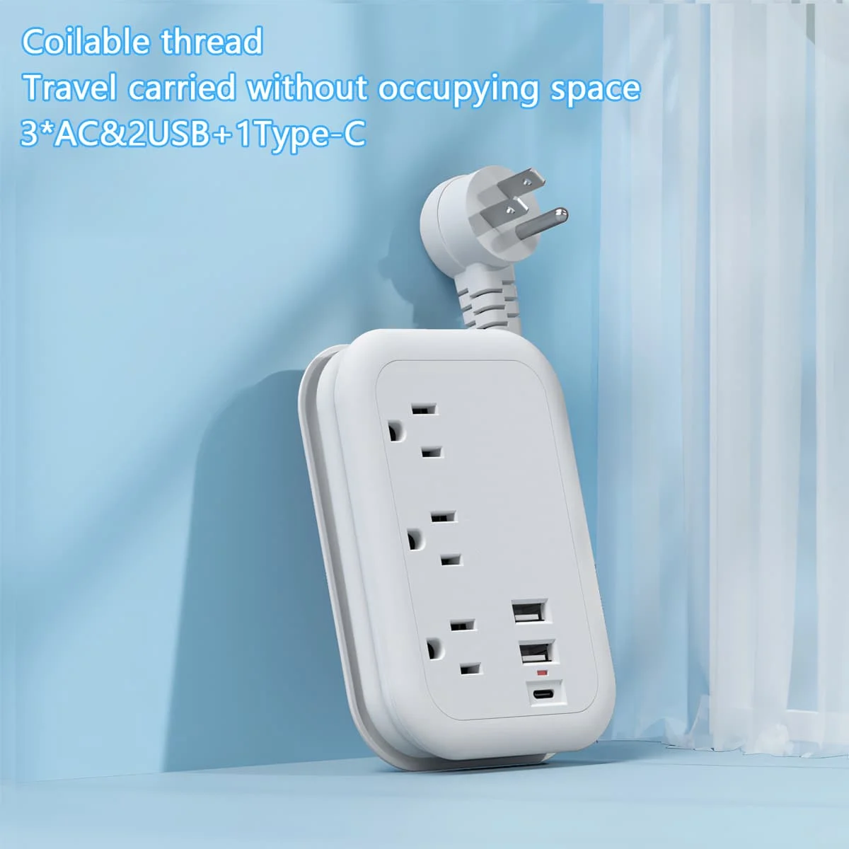 Power Strip Surge Protector With 3AC Outlets 3USB Ports,Multi Electrical Socket Outlet Travel Adapter Flat Plug For Home Travel