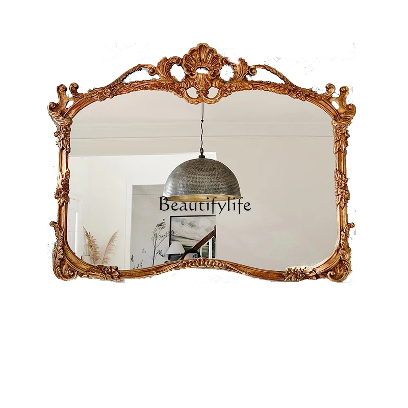 

French retro European round luminous makeup mirror wall-mounted defogging bathroom mirror