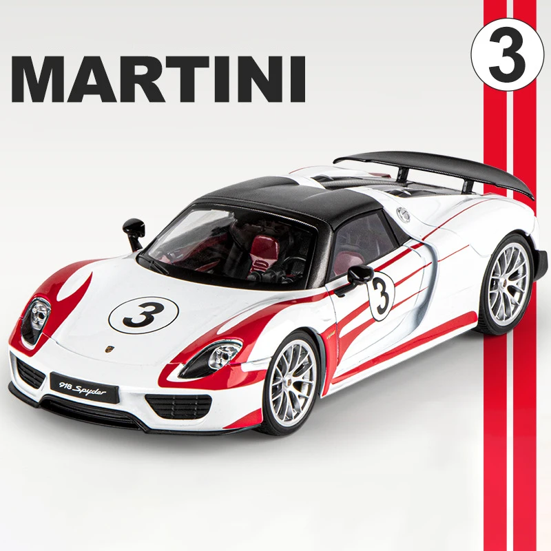 1:18 918 Spyder Martini Supercar Legering Diecasts En Speelgoedvoertuigen Metalen Speelgoedauto Model Geluid En Lichtcollectie Kids Speelgoed