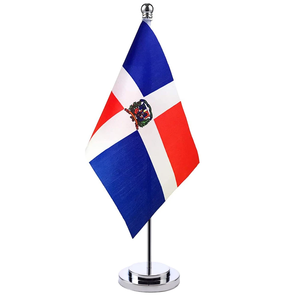 

14x21cm Office Desk Flag Of Dominican Banner Boardroom Table Stand Pole Stick The Dominican Cabinet Flag Set Meeting Room Decor