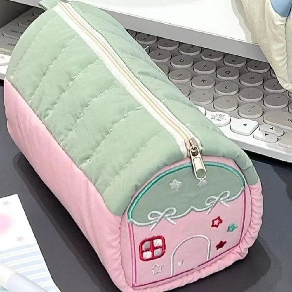 New Cotton Linen Pencil Case Blue Pink Multifunctional Pen Bag Large Capacity Pen Box School