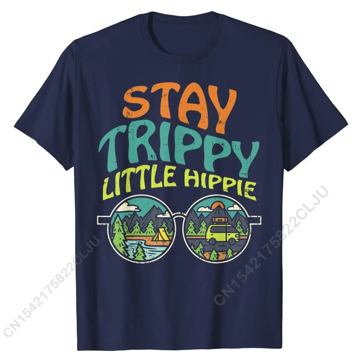 Stay Trippy Little Hippie Glasses Camping Summer Camp Gift T-Shirt Summer Cotton Man T Shirt Custom Popular Tshirts