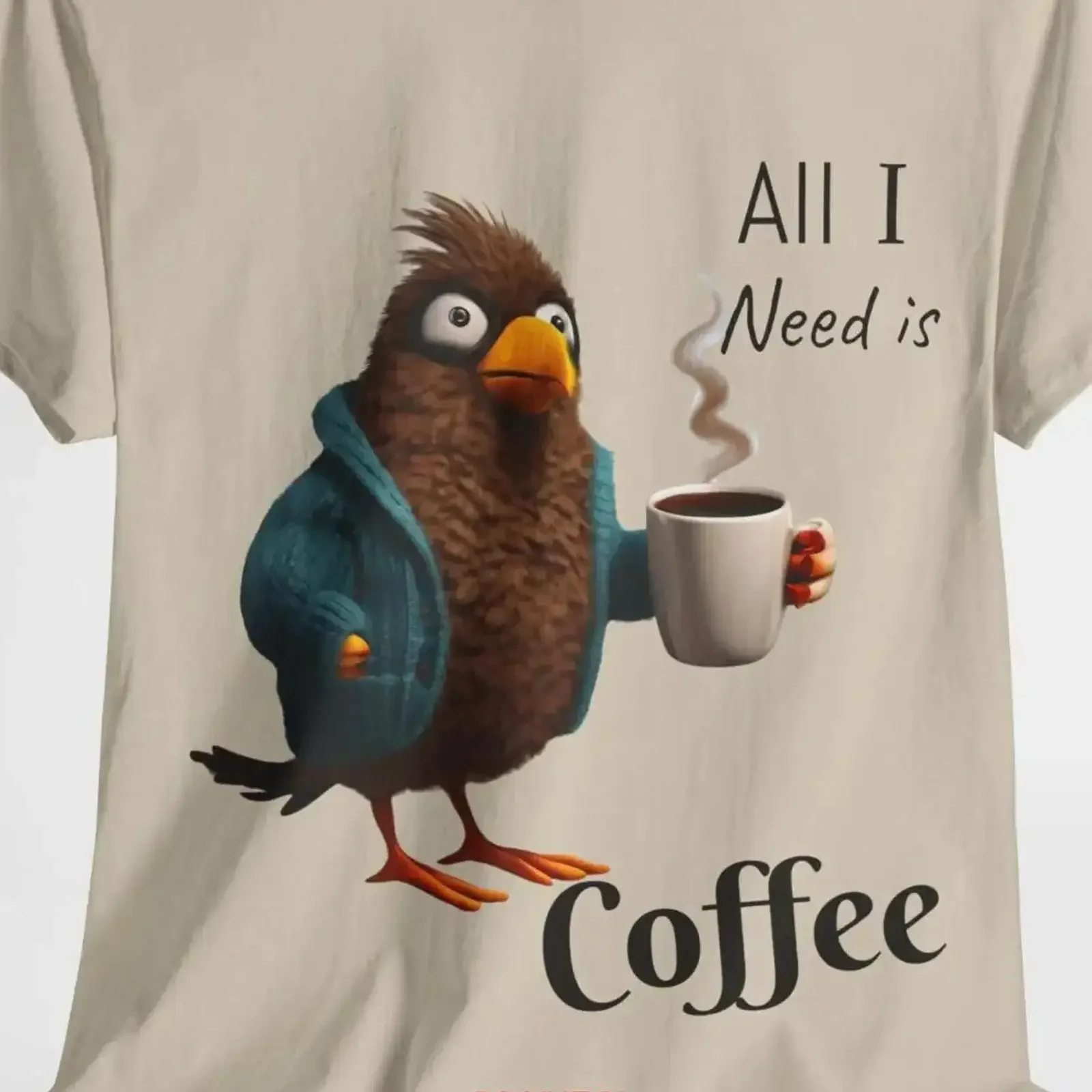 

Футболка All I Need Is Coffee Bird Funny Lover, винтажная стираная мужская слегка повседневная уличная одежда, растянутая, универсальная, дышащая