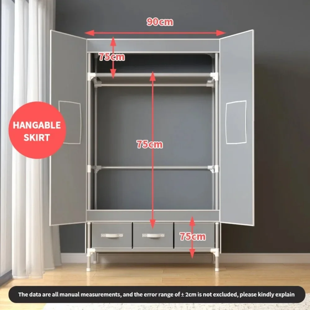 Fabric Wardrobe with Cover Metal Rack Large Capacity Multifunctional Assembly Open Door with 3 Storage Box Portable Wardrobe