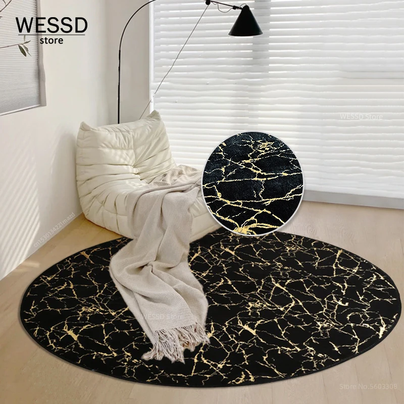 Golden Marble Texture Carpet Round Floor Chair Mat Faux Rabbit Hair Furry Shggy Rug Bathroom Soft Carpet Children Rooms Decor