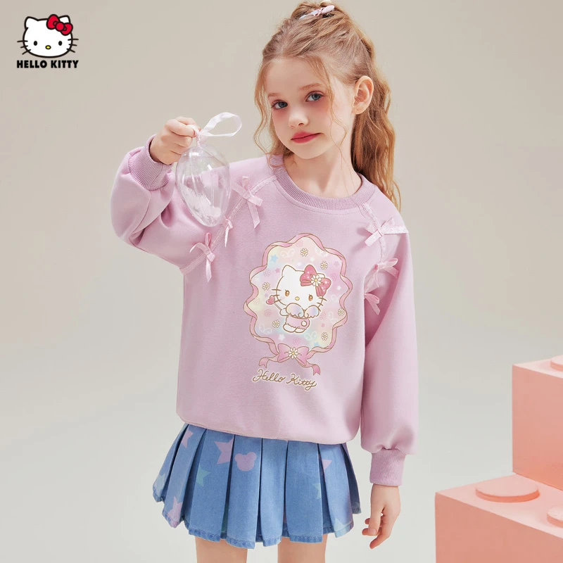 Толстовка Sanrio для девочек «Hello Kitty», весенне-осенняя новая милая повседневная одежда с милым мультяшным воротником для девочек, мягкая и удобная одежда