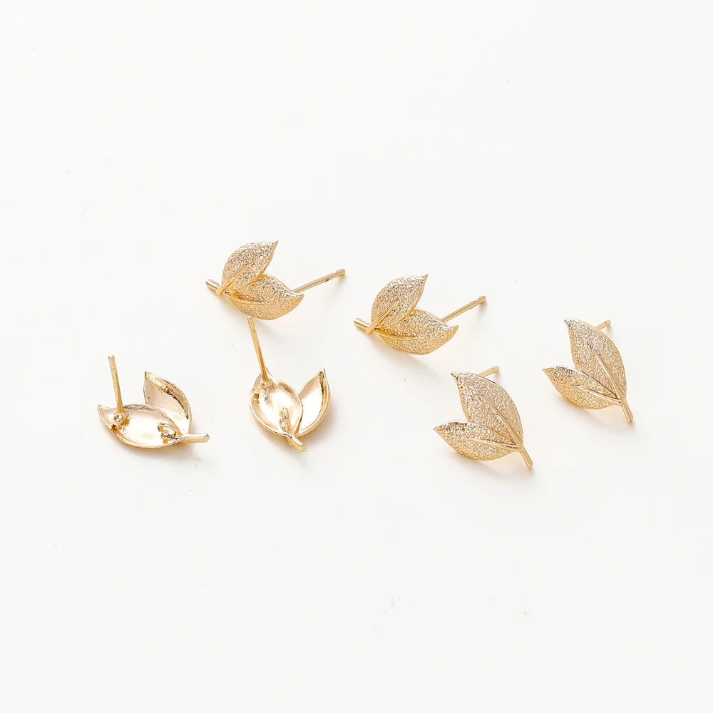 

2/4Pcs/Lot 11*15mm 18K Gold Color Plated Brass Leaf Earrings for Women Korean Fashion Ring Earrings Jewelry Accessories