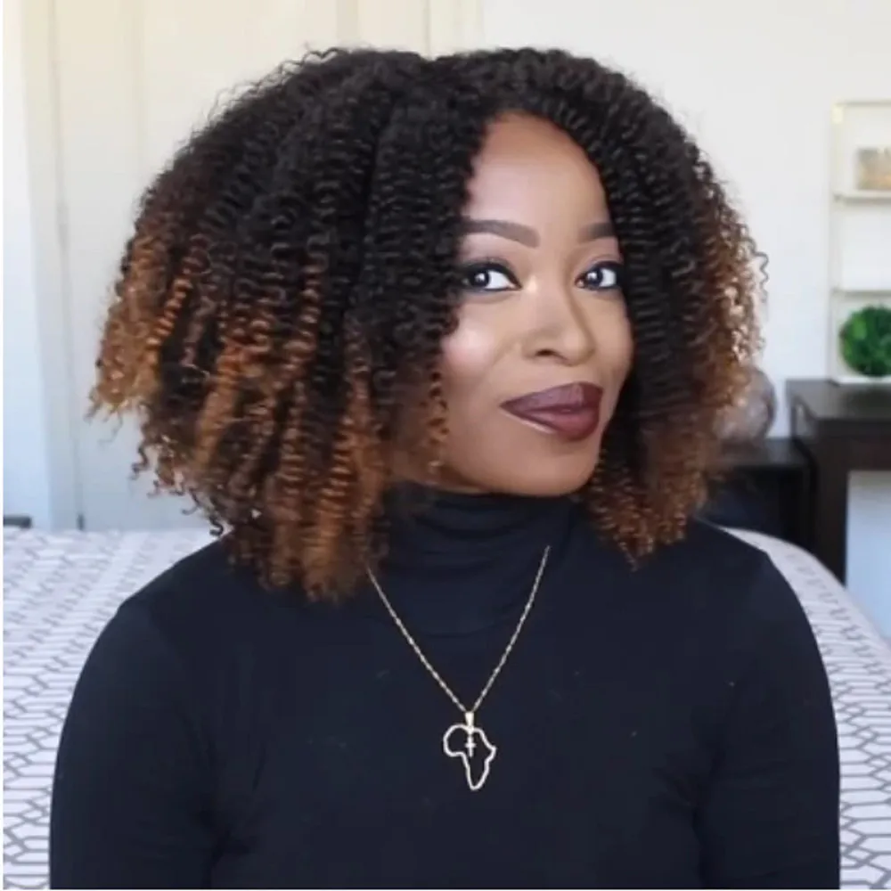 Women's Short Afro Kinky Curly Ombre Brown Synthetic Wig Middle Part Nature Hair Black Brown Daily Party Cosplay Wigs